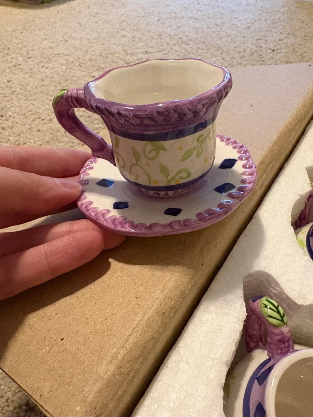 Child’s Hand-Painted Floral Mini Tea Set - Purple & Green